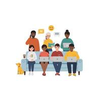 Diverse Team Collaboration on Laptops and Smartphones vector
