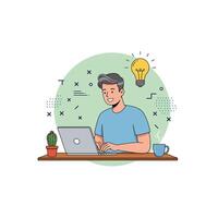 Man Working on Laptop with Creative Idea vector