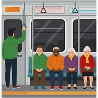 Passengers Riding Public Transportation Subway Train Scene vector