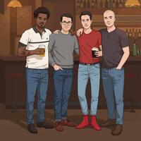 Four Friends Enjoying Drinks at a Pub Together vector