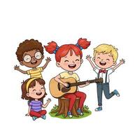 Happy Kids Singing and Playing Guitar Illustration vector