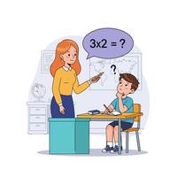 Teacher Helping Student Solve Math Problem Classroom Illustration vector