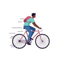 Man Riding Bicycle Fast with Backpack Illustration vector