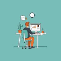 Person Working on Computer with Data Analytics Graphs vector