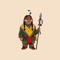 Native American Cartoon Character Illustration with Spear vector