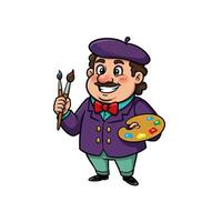 Happy Artist Cartoon Character with Paintbrushes and Palette vector