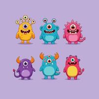 Cute Cartoon Monsters Set Colorful Funny Characters vector