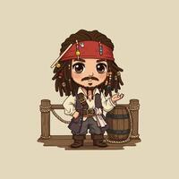 Cute Jack Sparrow Chibi Pirate Cartoon Illustration vector