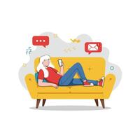 Relaxing Woman on Sofa Using Smartphone Checking Messages vector