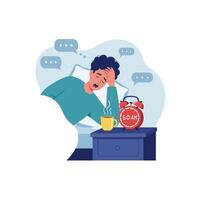Tired Man Waking Up Early 6 Am Alarm Clock Illustration vector