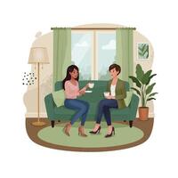 Two Women Enjoying Coffee on a Cozy Sofa vector