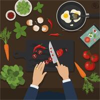 Cooking Chili Peppers Recipe Steps Overhead View vector