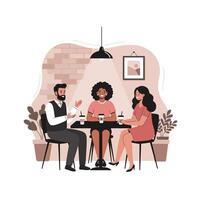 Friends Enjoying Coffee Shop Conversation and Drinks vector