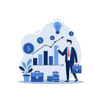 Businessman Analyzing Growth Chart with Rising Profits vector