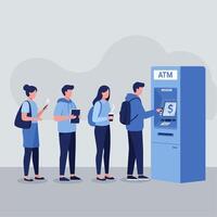 People Waiting in Line at an Atm Machine vector