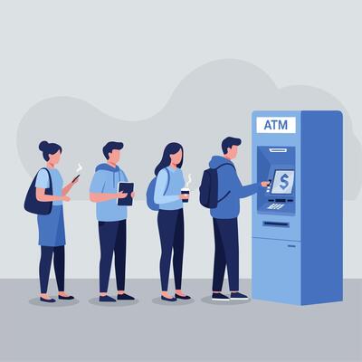 People Waiting in Line at an Atm Machine