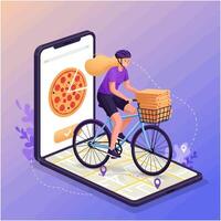 Fast Pizza Delivery by Bike Online Order Tracking App vector
