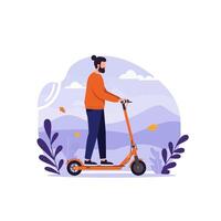 Man Riding Electric Scooter in Autumn Landscape vector