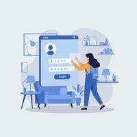 Woman Logging in Securely on Large Tablet vector