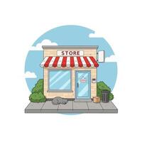 Cute Cartoon Store Building Illustration with Red Awning vector