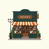 Charming Bookstore Building Illustration Green Exterior Bookshop vector