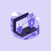Secure Online Login Laptop with Key and Shields vector