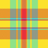 Loft check fabric tartan, gift card seamless texture. Softness textile pattern background plaid in yellow and red colors. vector
