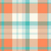 Bandana tartan texture, oriental textile background plaid. Flannel pattern seamless check fabric in orange and sea shell colors. vector