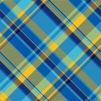 Sheet pattern tartan textile, easter texture background. Crease fabric check seamless plaid in cyan and amber colors. vector