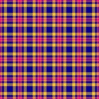 Vibrant neon plaid pattern. Bold yellow, pink, and blue hues create a striking geometric textile design. Perfect for fashion, web design, or print projects needing a dynamic, energetic feel. vector