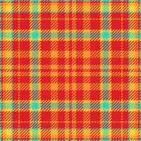 Vibrant red, orange, and teal plaid pattern. Perfect for textile design, website backgrounds, or festive projects. This bold, geometric texture evokes warmth and energy. vector