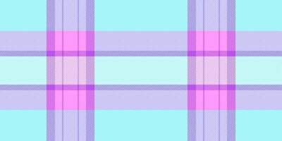Pure texture plaid pattern, linear tartan textile fabric. Valentine check background seamless in purple and cyan colors. vector