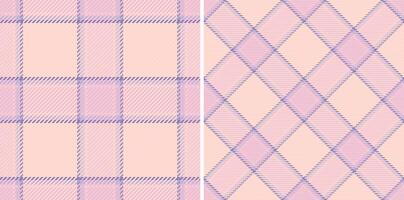 Pastel pink and lavender plaid patterns. Two seamless designs, one classic check and one diamond, perfect for textiles, websites, and stationery. Elegant and subtle, ideal for feminine branding. vector