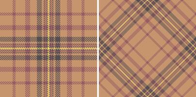 Seamless tartan pattern of fabric check textile with a background plaid texture. Set in warm colors for seasonal holiday decorations. vector