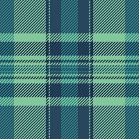Worn texture fabric seamless, international tartan pattern. Quality background check plaid textile in cyan and green colors. vector