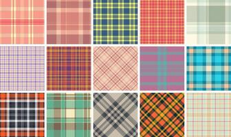 Collection of 15 vibrant plaid patterns. Perfect for textile design, fashion, web backgrounds, or scrapbooking projects. vector