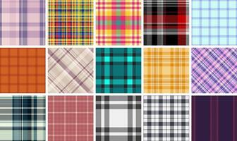 Vibrant collection of 16 diverse plaid patterns. Perfect for textile design, fashion, website backgrounds, or scrapbooking. vector