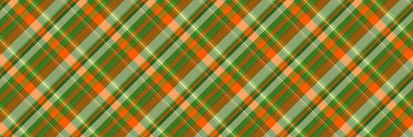 Store pattern seamless background, outline check tartan fabric. King textile texture plaid in green and orange colors. vector