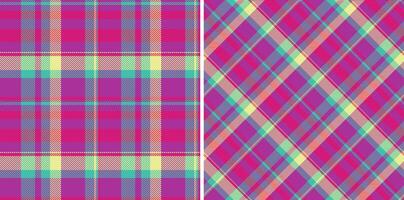 Vibrant plaid patterns in pink, teal, and cream. Perfect for textile design, fashion, scrapbooking, or website backgrounds. Two seamless designs offer versatile options for creative projects. vector