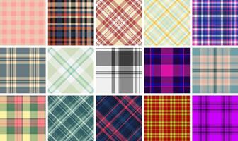 Vibrant collection of 12 unique plaid patterns. Perfect for textile design, fashion, website backgrounds, and more. vector