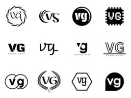 VG logo company template. Letter v and g logotype. Set different classic serif lettering and modern bold text with design elements. Initial font typography. vector