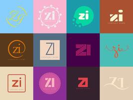 ZI logo company template. Letter z and i logotype. Set different classic serif lettering and modern bold text with design elements. Initial font typography. vector