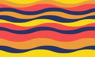 Vibrant wavy stripes in bold yellow, orange, red, and navy blue create a dynamic, retroinspired pattern. Ideal for backgrounds, website design, textiles, and playful branding projects. vector