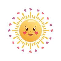smiling sun with heart-shaped rays vector