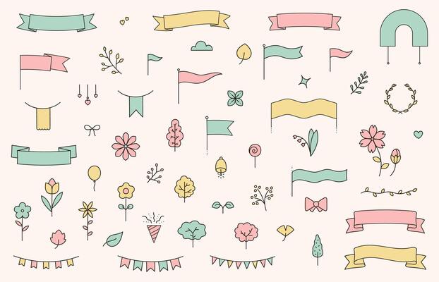 Cute spring title. Floral decorative headline banner with blooming cherry blossom, botanical frame ribbon with sakura flowers for card design. title illustration