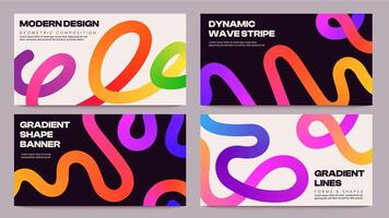 Line gradient shape banner. Abstract wavy ribbon with fluid color, dynamic wave stripe for business presentation cover, trendy fluid layout with waving figures. set vector