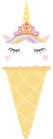 Whimsical illustration featuring a sleeping unicorn ice cream, complete with a crown, rainbow colored hair, and closed eyes, evokes a sense of childlike wonder and magic vector