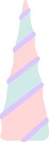 Whimsical unicorn horn features a spiral pattern of pastel pink and mint green, accented with purple stripes, creating a magical and enchanting design vector