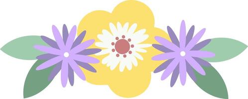 Purple and white flowers with green leaves creating a floral border design over a white background, perfect for spring and summer themed designs vector