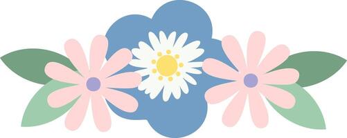 Pastel colored floral arrangement featuring pink and white flowers with green leaves, creating a cheerful and decorative element for various design projects vector